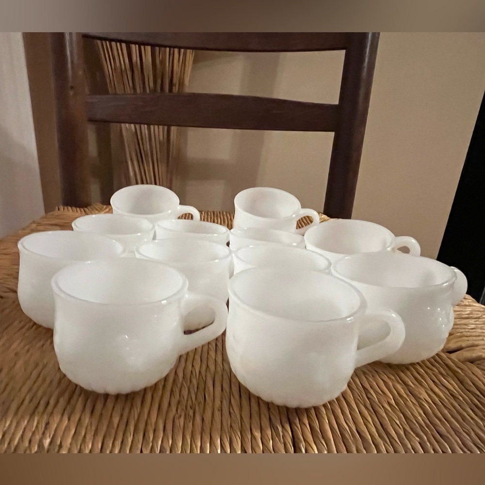 Set of 12 Vintage Jeanette Milk Glass Small Punch Cups Embossed Fruit Pattern